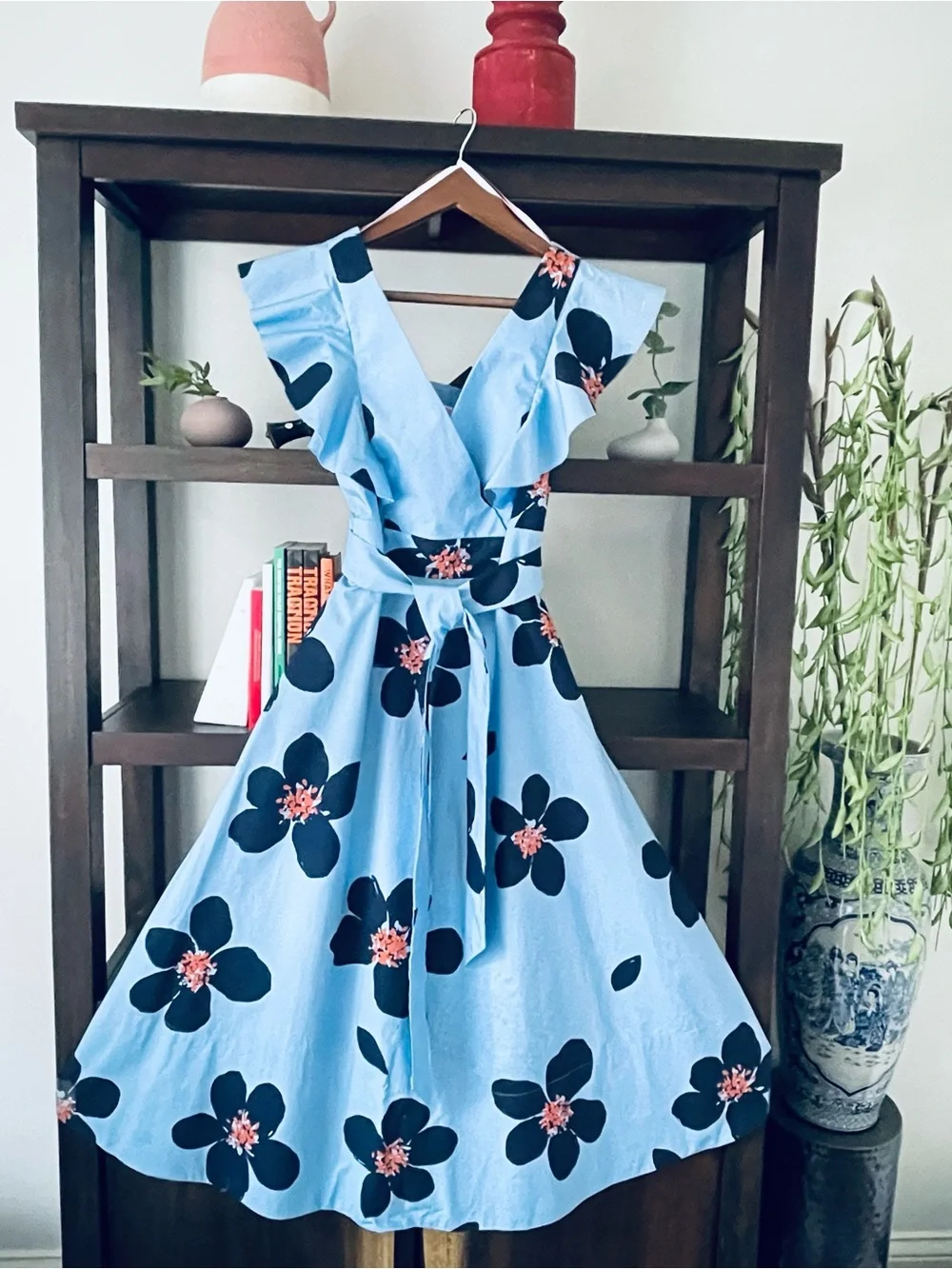 Kate Spade Grand Flora Poplin Midi Dress NWT Size 2 Blue Heron Cutout Back